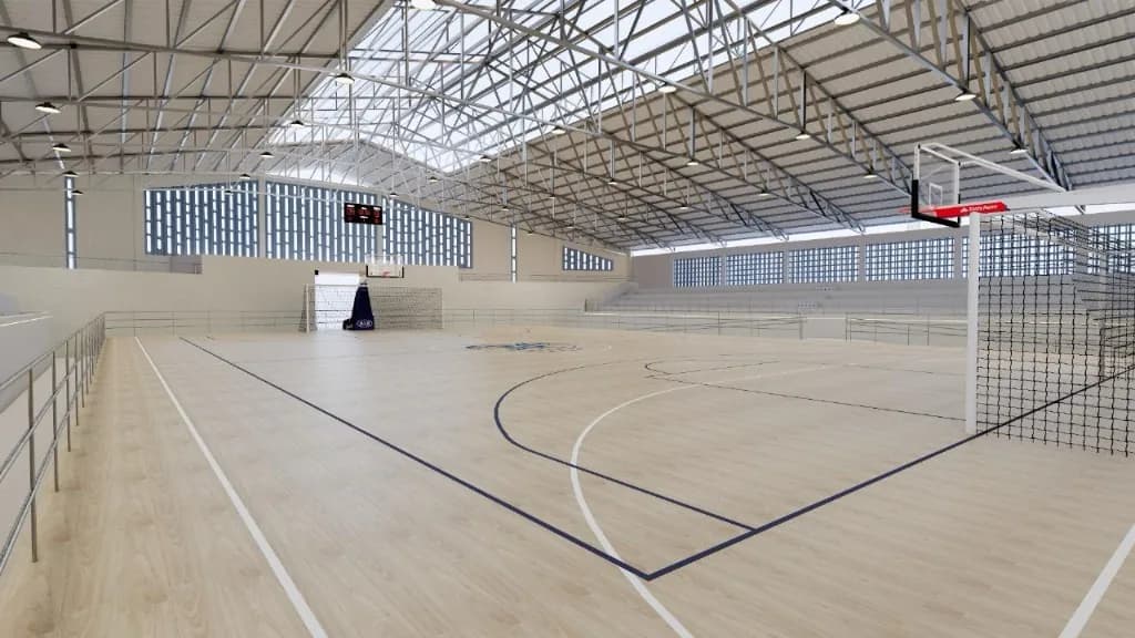 Render 3D do interior do Ginásio de Esportes Champagnat — Sua Arquiteta Recife